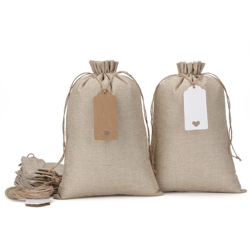 Tapleap Burlap Bags with Drawstring 20Pcs 8x12 Gift Sacks for Wrapping Christmas or Thanksgiving Favors Breads Seeds Mason Jars For Birthday Wedding Rodeo Themed Party Household Use